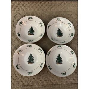 GW China Christmas Soup/Cereal Bowl Holly Leaves Berries Gold‎ Trim Set Of 4